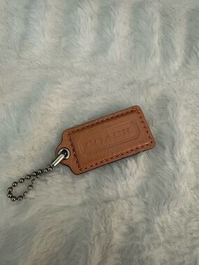 Coach Brown Leather Key Tag with Silver Ball Chain
